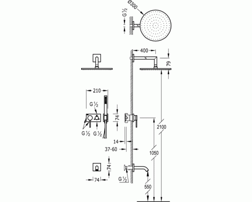 Душевой комплект для ванны Tres 3V 21027313
