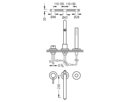 Смеситель на борт ванны Tres Study 26215001