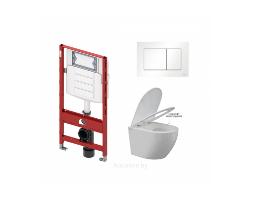 Инсталляция Tece c белой кнопкой + Унитаз подвесной Ideal Standard ELISSE rimless с сиденьем Soft-Close