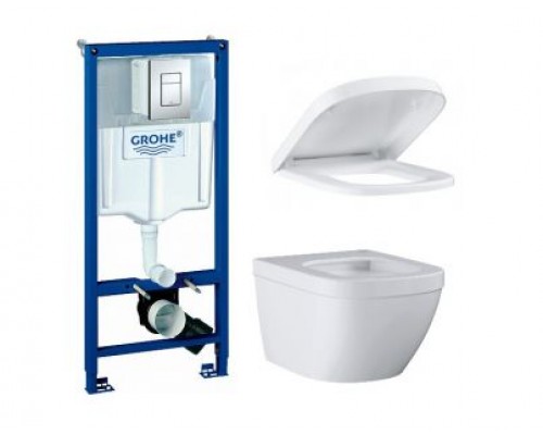 Комплект: инсталляция Grohe 38772001c панелью смыва, унитаз Grohe Euro Ceramic с крышкой