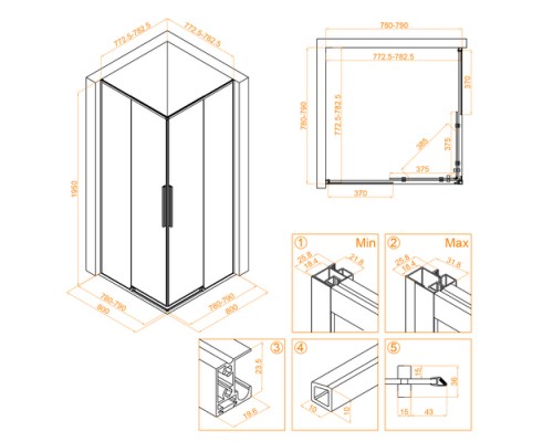 Душевой уголок RGW 80х80х195 SV-31 квадрат/хром/прозрачное/6 мм (780-790х780-790) (Easy) 32323188-11