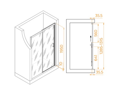 Душевая дверь RGW Passage 130x195 PA-017 стекло матовое, профиль хром 350801713-21