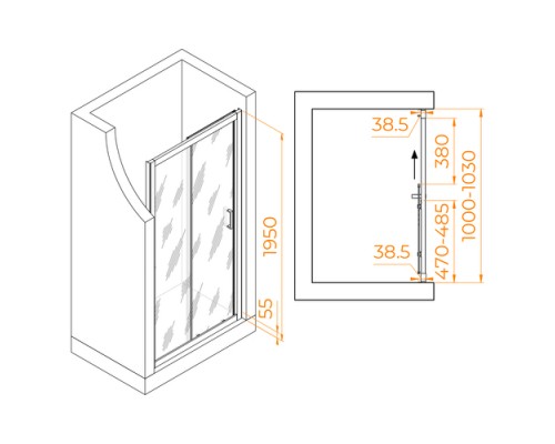 Раздвижная душевая дверь RGW PA-016 100*195 прозрачное стекло 6 мм 350801610-11