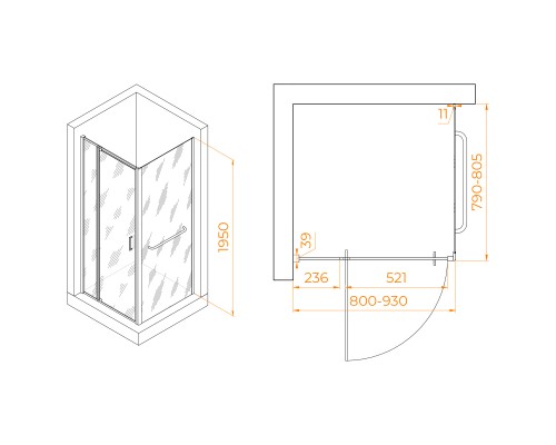 Душевой уголок RGW PA-078-1B (RGW PA-008B + Z-060-2B) 800x800