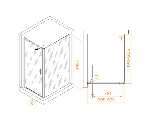 Душевой уголок RGW Stilvoll 90х120 703214592-14 черный, стекло прозрачное