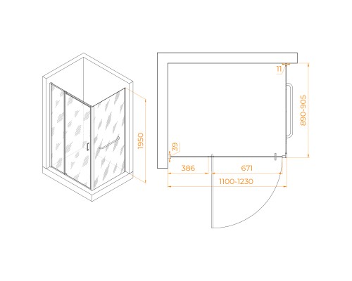 Душевой уголок RGW PA-078-1 (RGW PA-008 + Z-060-2) 1100x900
