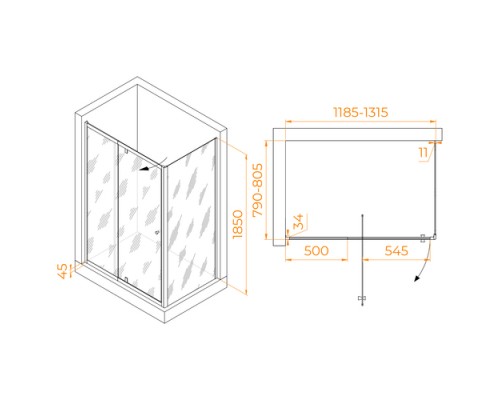Душевой уголок RGW PA-44B (PA-02B NEW + Z-050-1B) прозрачное cтекло цвет профиля 6 мм 41084418-014