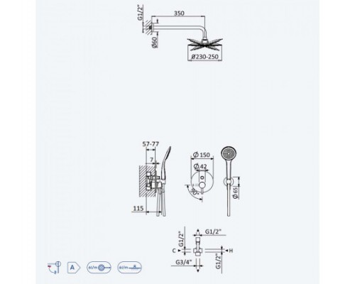 Душевой набор, скрытого монтажа, с душевой лейкой из нержавеющей стали UltraThin (Ультра тонкая) Ø250 мм Lusitano 107 760 8ST Satinox