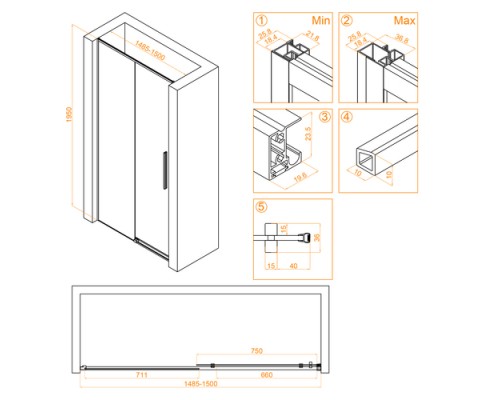 Раздвижная душевая дверь RGW SV-12-B 150*195 прозрачное стекло 6 мм 32321215-14