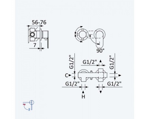 Смеситель скрытого монтажа на 2 отверстия, с 3 выходами Coral 194 140 0NS Night Sky