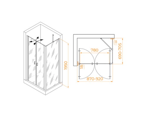 Душевой уголок RGW PA-144 (PA-104+Z-050-2+O-204) 900x700