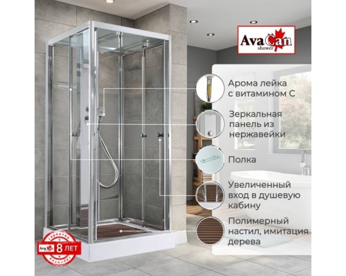 Душевая кабина Avacan Z1910 AVA 100x100 стандарт, стекла прозрачные, профиль хром