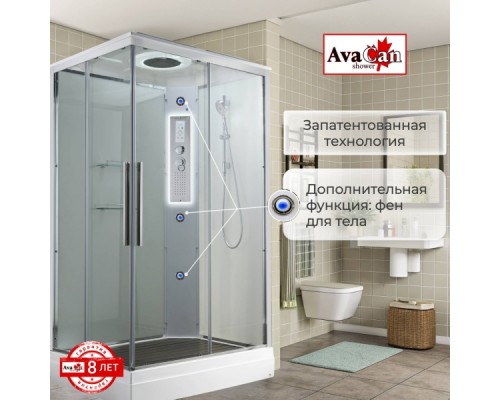Душевая кабина AvaCan K2011LED AVA 110x90 LED, стекла прозрачные, профиль хром