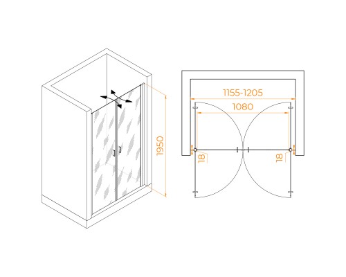 Распашная душевая дверь RGW PA-104 120*195 прозрачное стекло 6 мм 060810412-11