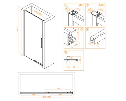 Раздвижная душевая дверь RGW SV-12-B 130*195 прозрачное стекло 6 мм 32321213-14
