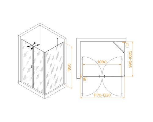 Душевой уголок RGW PA-144 (PA-104+Z-050-2+O-204) 1200x1000