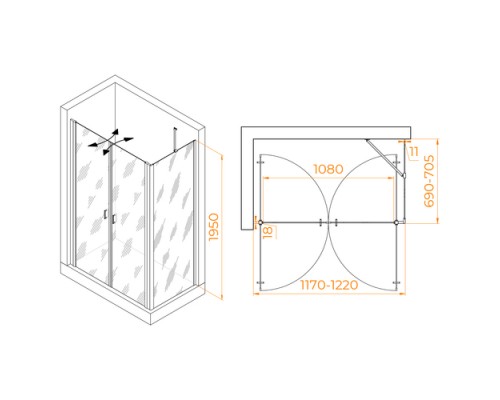 Душевой уголок RGW PA-144 (PA-104+Z-050-2+O-204) 1200x700