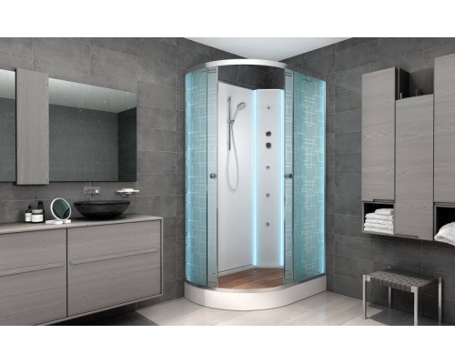 Душевая кабина AvaCan EM2012RNLED+GM AVA 120x90 б/к с LED и гидромассажем, правая, стекла с узором, профиль хром