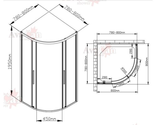 Душевой уголок Avacan HC 80 MT AVA 80x80 стекла матовые, профиль хром