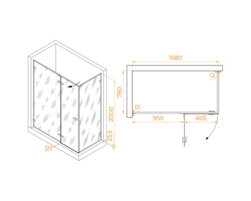 Душевой уголок RGW Stilvoll 160x80 SV-040Gr стекло прозрачное, профиль хром