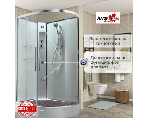 Душевая кабина Avacan EM2912LNT AVA 120x90 левая, без крыши, стекла прозрачные, профиль хром