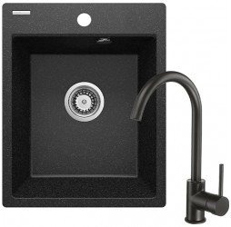 Deante Corio графит - мойка 1 чаша, 400*500*211 мм с сифоном и смесителем