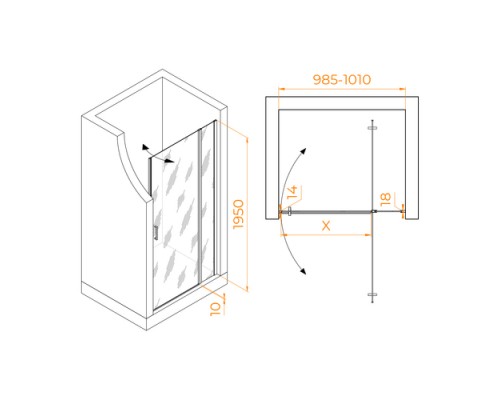 Распашная душевая дверь RGW LE-004-B 100*195 прозрачное стекло 6 мм 351200410-14