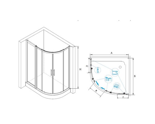 Душевой уголок RGW HO-61 (HO-51 + Z-41) прозрачное cтекло цвет профиля 8 мм 03066113-11