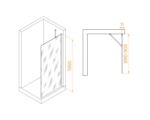 Душевая перегородка RGW WA-102Gb неподвижное Walk In cтекло прозрачное 6 мм 90*195 351010209-16