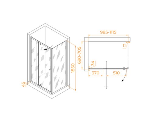 Душевой уголок RGW PA-44 (PA-02 NEW + Z-050-1) прозрачное cтекло цвет профиля 6 мм 4108440