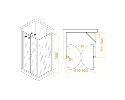 Душевой уголок RGW PA-144 (PA-104+Z-050-2+O-204) 900x800