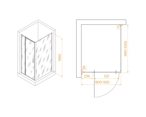 Душевой уголок RGW PA-078B (RGW PA-008B + Z-050-2B) 800x1000