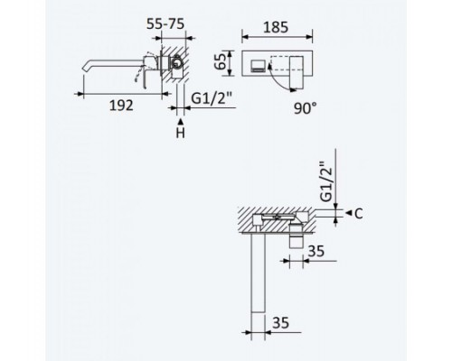Смеситель для раковины скрытого монтажа Linea 182 820 1NS Night Sky