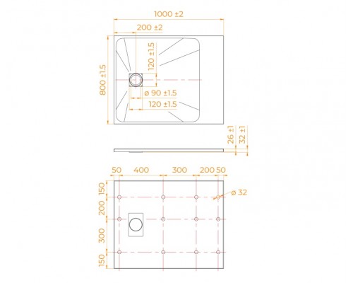 Душевой поддон прямоугольный RGW TSS-W cтеклопластик cерия (80*100*2,6) 553502810-01