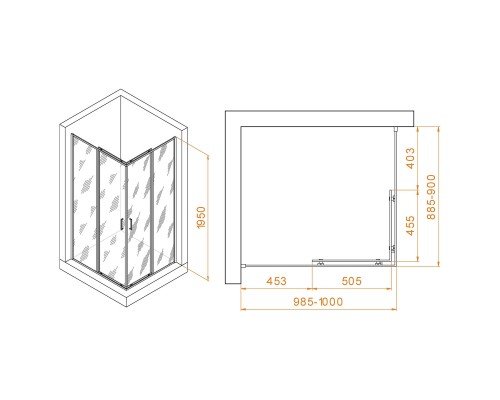 Душевой уголок, прямоугольный RGW PA-040 прозрачное стекло 6 мм цвет проф. хром 90*100*195 3508104090-11