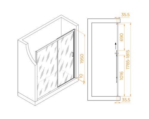 Раздвижная душевая дверь RGW PA-017-B 180*195 прозрачное стекло 6 мм 350801718-14