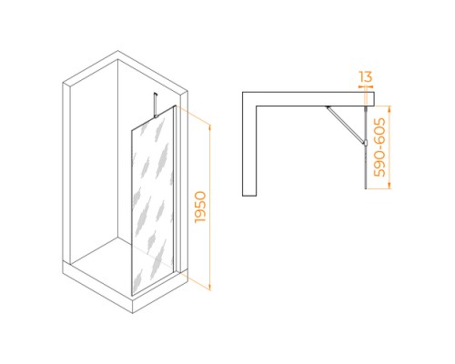 Душевая перегородка RGW WA-02-01 неподвижное Walk In cтекло Прозрачное 6 мм  90*195  3710020109-11