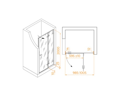Распашная душевая дверь RGW SV-004-Gg 100*200 прозрачное стекло 8 мм 353200410-110