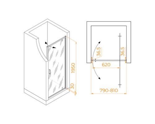 Распашная душевая дверь RGW LE-102-B 80*195 прозрачное стекло 6 мм 711210208-14