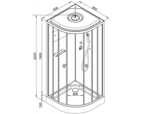Душевая кабина Deto D09S 90x90 стекла матовые, профиль хром