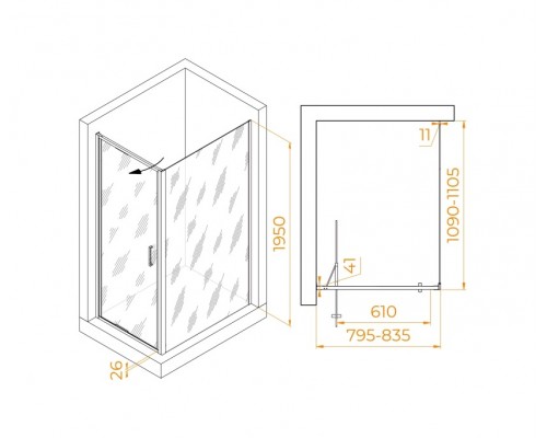 Душевой уголок RGW Stilvoll SV-135 80х110 703213581-11 профиль хром, стекло прозрачное