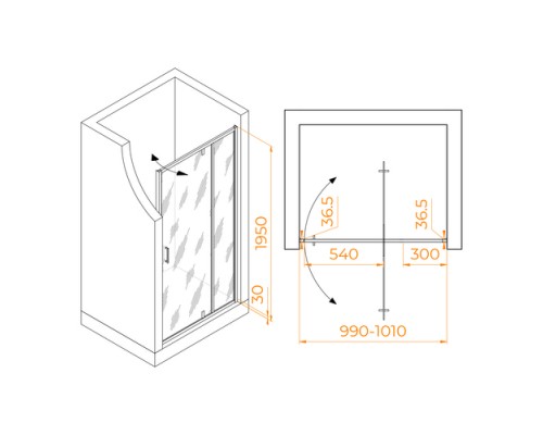 Распашная душевая дверь RGW LE-103 100*195 прозрачное стекло 6 мм 711210310-11