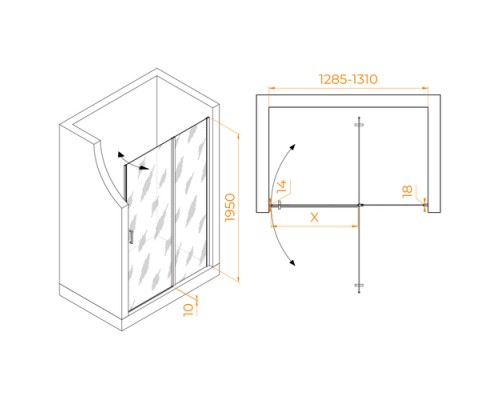 Распашная душевая дверь RGW LE-004-B 130*195 прозрачное стекло 6 мм 351200413-14