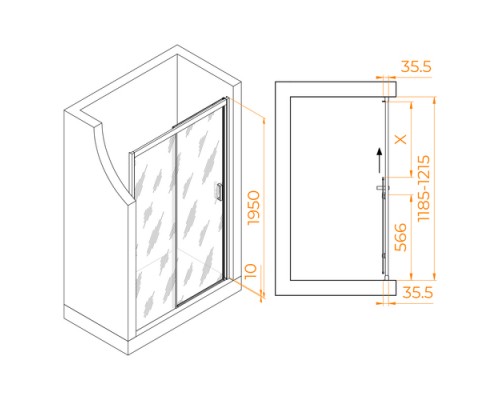 Раздвижная душевая дверь RGW PA-017 120*195 прозрачное стекло 6 мм 350801712-11