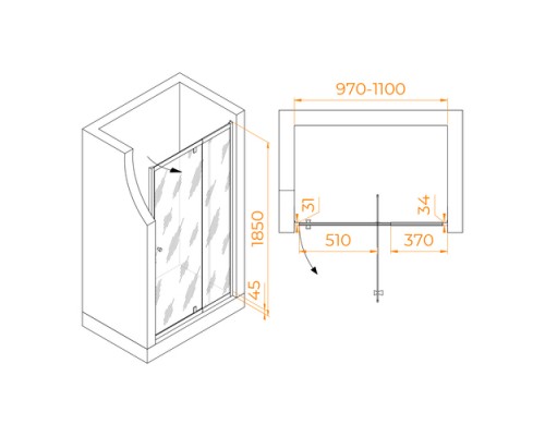 Распашная душевая дверь RGW PA-02 NEW 100*185 прозрачное стекло 6 мм 41080200-11
