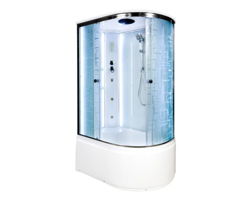 Душевая кабина AvaCan EM5012LLED+GM AVA 120x90 с LED и гидромассажем, левая, стекла с рисунком, профиль хром