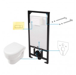 Deante Avis Комплект 6 в 1 с инсталляцией, кнопка золотая