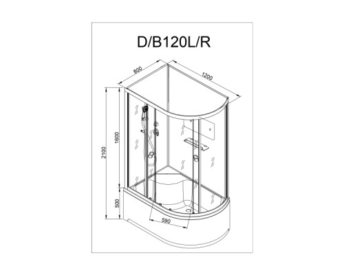 Душевая кабина AvaCan D512R AVA 120x90 без крыши, правая, стекла матовые, профиль хром