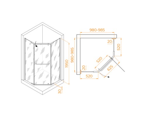 Душевой уголок RGW 100х100х195 PA-081 трапеция/хром/матовое/6 мм (Easy) 35088100-21