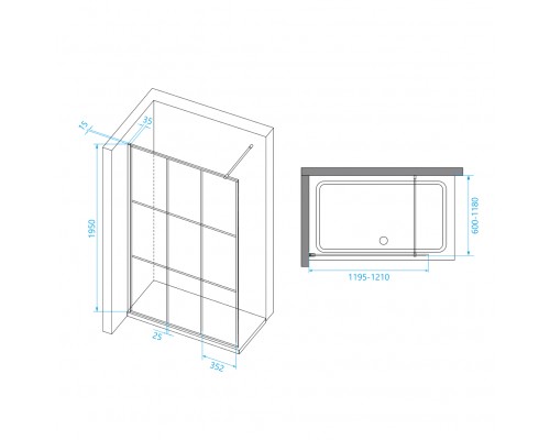 Душевая перегородка RGW WA-111 B неподвижное Walk In cтекло прозрачное(Принт) 8 мм чёрный  411011112-84